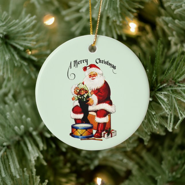 Santa mit Spielzeug frohe Weihnachten Keramik Ornament (Baum)