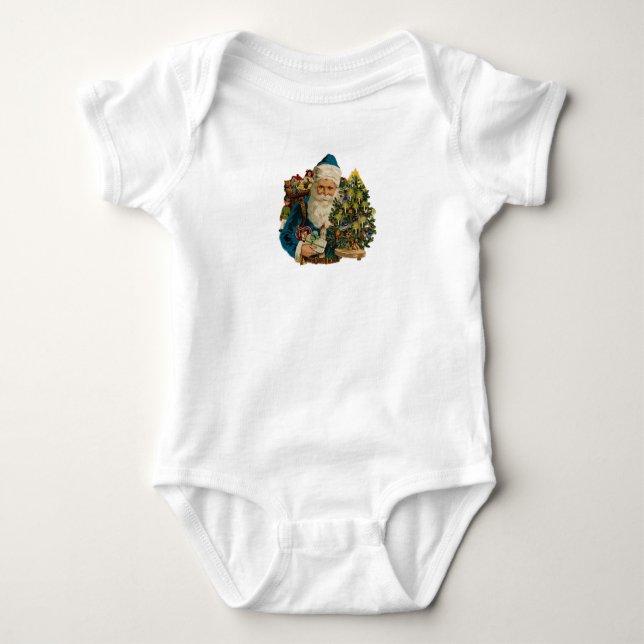 Santa mit Spielzeug und Weihnachtsbaum Baby T-Shir Strampler (Vorderseite)