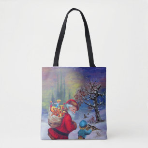 SANTA MIT SPIELZEUGEN UND KINDERN IM WINTERSCHNEE TASCHE