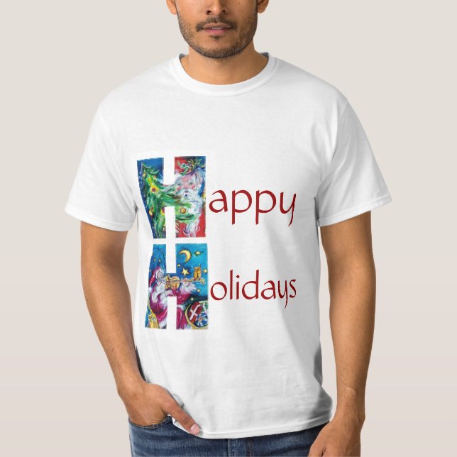 SANTA MIT VIOLIN UND CHRISTMAS BAUM H MONOGRAM T-Shirt (Vorderseite)
