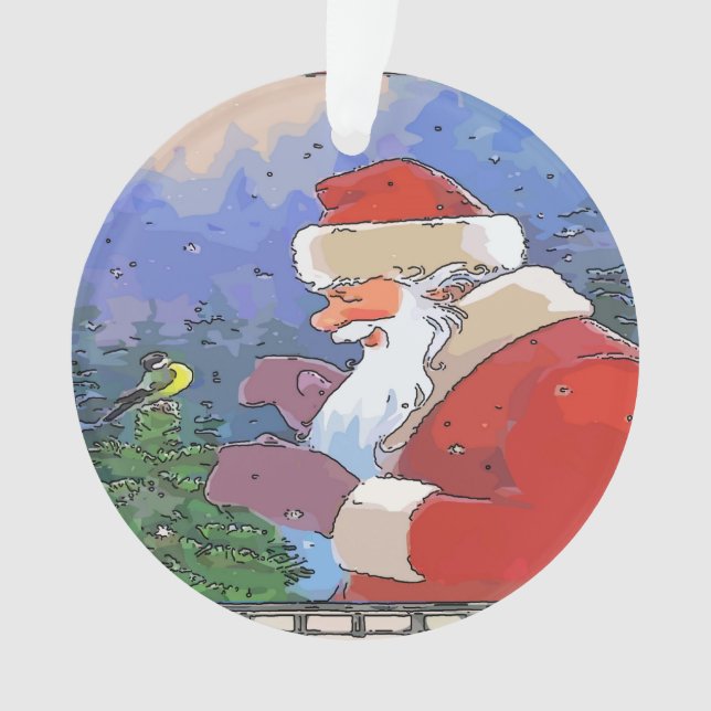 Santa mit Vogel Ornament (Vorderseite)