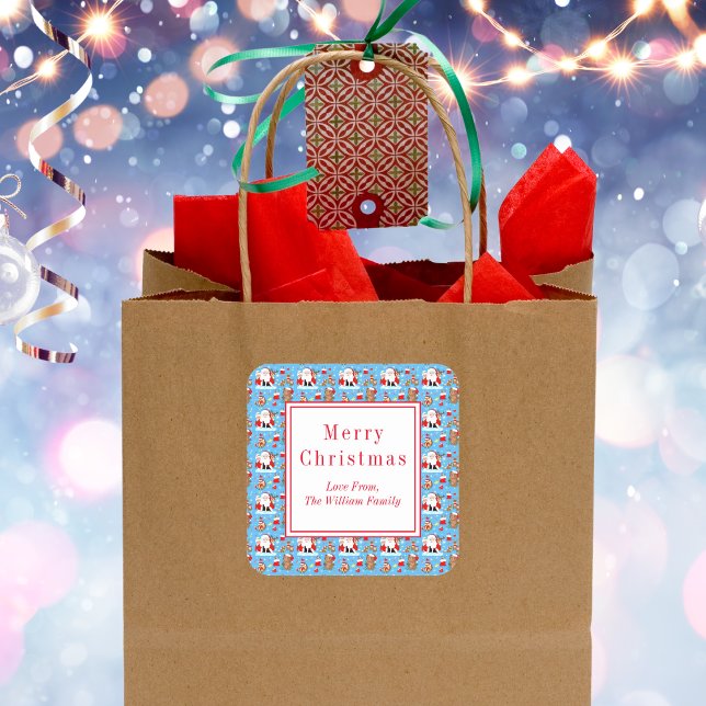 Santa mit Waldtieren Quadratischer Aufkleber (Von Creator hochgeladen)