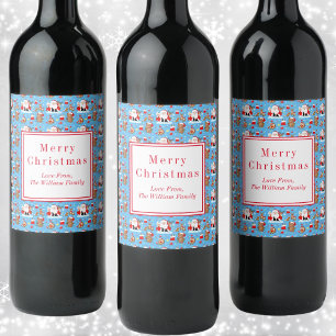 Santa mit Waldtieren Weinetikett