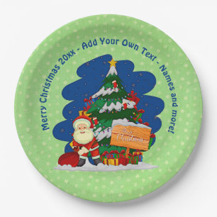 Santa mit Weihnachtsbaum 20xx Text 9" hinzufügen Pappteller