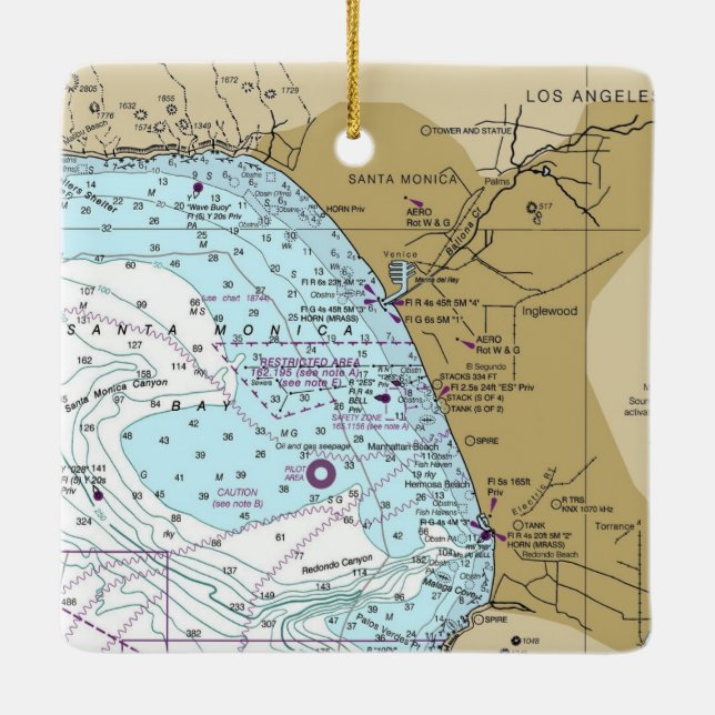 Santa Monica Bay Chart Keramikornament (Rückseite)
