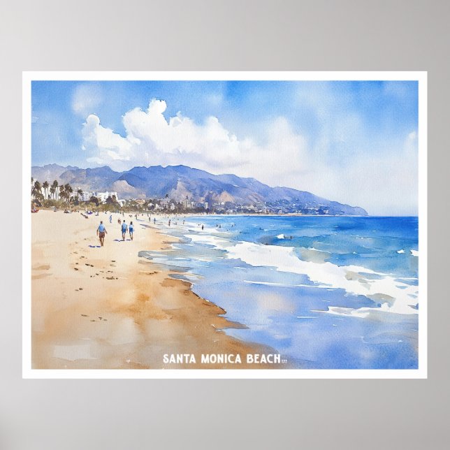 Santa Monica Beach, Ca Aquarellmalerei Poster (Vorne)