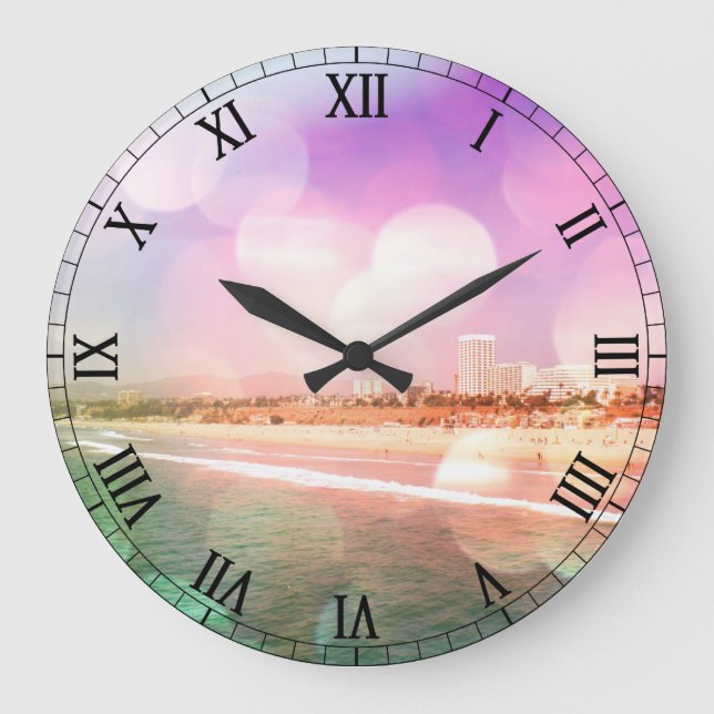 Santa Monica Beach - funkelndes Pink Foto Edit Große Wanduhr (Vorderseite)