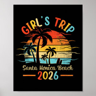 Santa Monica Beach Palmenbaum Vintage Sonnenunterg Poster