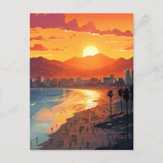 Santa Monica Beach Sonnenuntergang mit Palmen Feiertagspostkarte