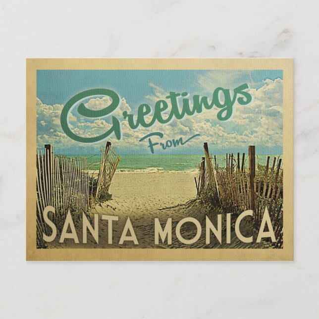 Santa Monica Beach Vintage Postkarte (Vorderseite)