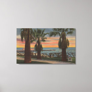 Santa Monica, CA - Yachthafen und Sonnenuntergang Leinwanddruck