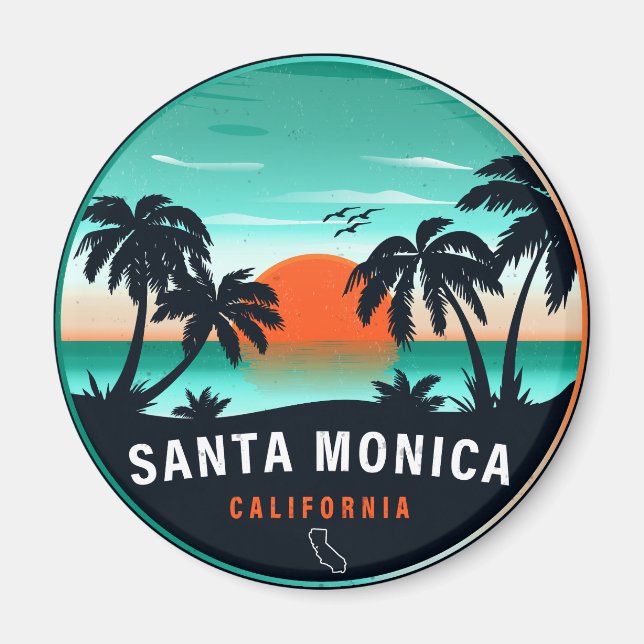 Santa Monica California Retro Sunset Souvenirs 80e Magnet (Vorne)