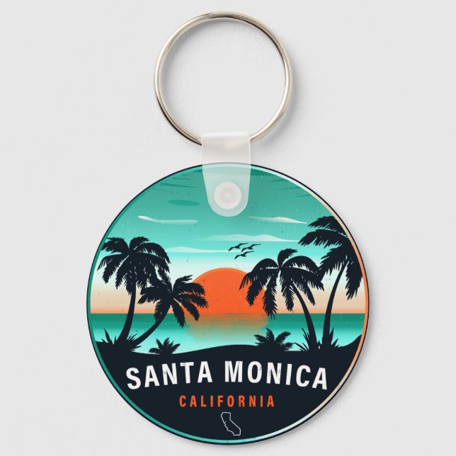 Santa Monica California Retro Sunset Souvenirs 80e Schlüsselanhänger (Vorderseite)