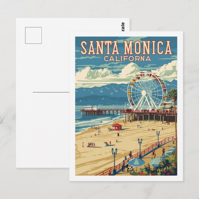 Santa Monica California USA Berühmte Jahrgangsreis Postkarte (Vorne/Hinten)