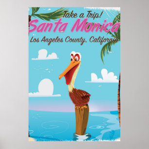 Santa Monica Cartoon Retro-Reiseposter Poster