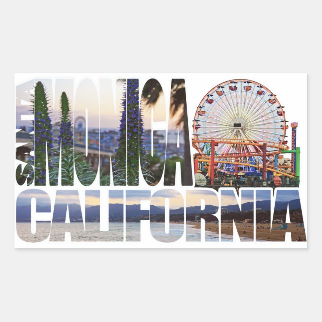 Santa Monica Logo Blume Pier Strand Rechteckiger Aufkleber (Vorderseite)