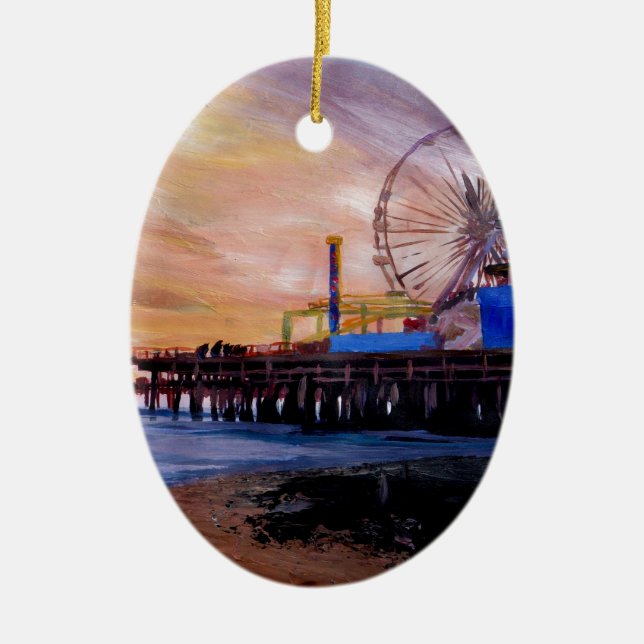 Santa Monica Pier am Sonnenuntergang Keramikornament (Vorne)