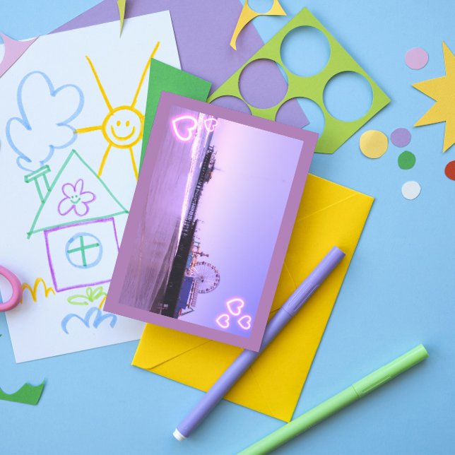 Santa Monica Pier Lila Hearts Postkarte (Von Creator hochgeladen)