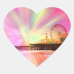 Santa Monica Pier Rosa Explosion Herz-Aufkleber