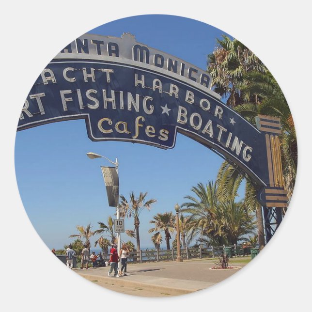 Santa Monica Pier Runder Aufkleber (Vorderseite)