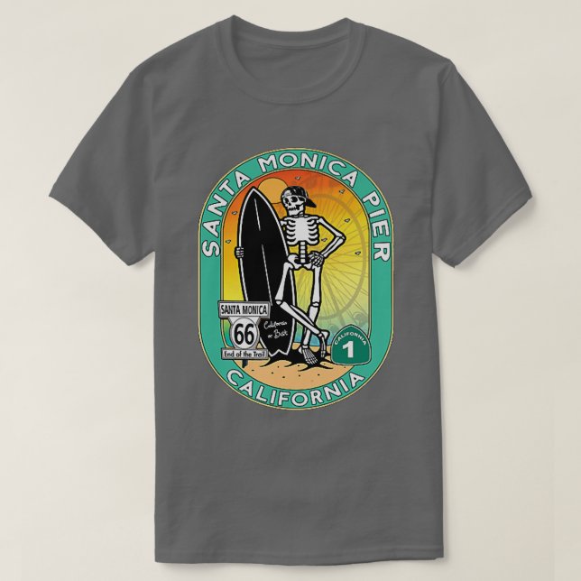 Santa Monica Pier US Highway 66 trifft PCH Kalifor T-Shirt (Design vorne)