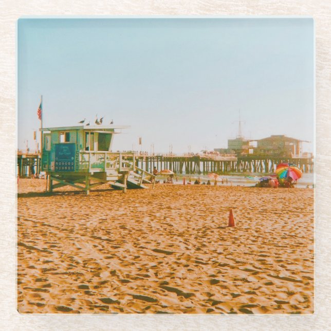 Santa Monica Staat Beach, Los Angeles, Kalifornien Glasuntersetzer (Vorderseite)