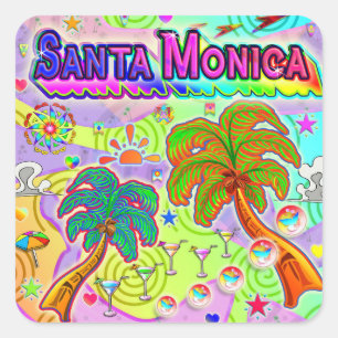 Santa Monica Urlaub Zielaufkleber Quadratischer Aufkleber