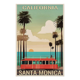 Santa Monica Vintage Illustration Poster