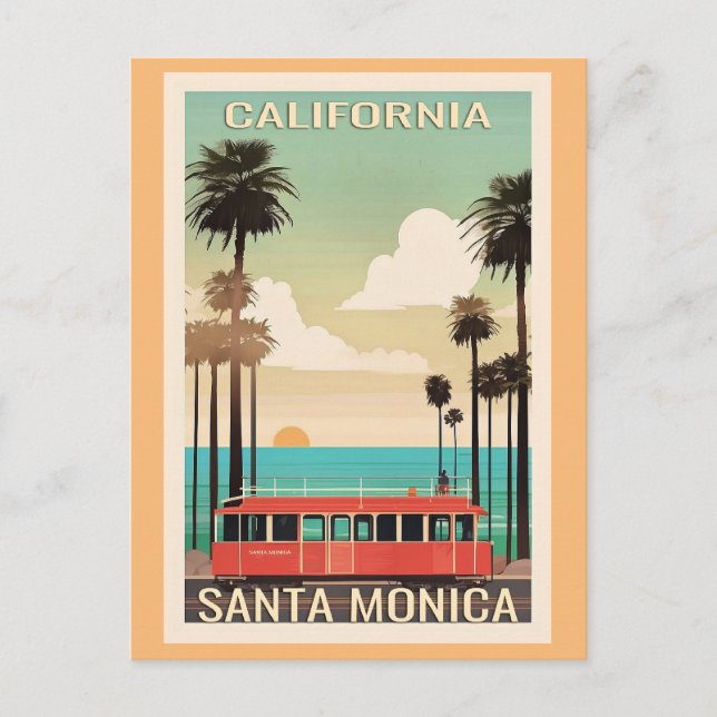 Santa Monica Vintage Illustration Postkarte (Vorderseite)
