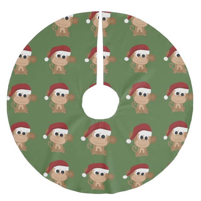 Santa Monkey Polyester Weihnachtsbaumdecke (Vorderseite)