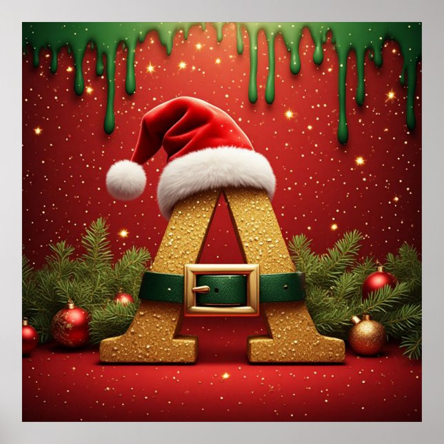 Santa-Monogramm A für Weihnachtsgeschenke Poster (Vorne)