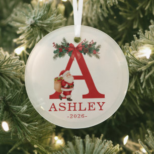 Santa Monogramm und Name Familie passend Ornament Aus Glas