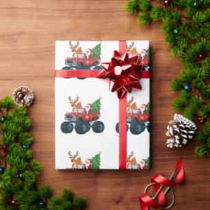 Santa Monster Truck Rentier Weihnachtsbaum Xmas Geschenkpapier