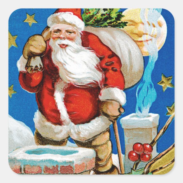 Santa Moon Quadratischer Aufkleber (Vorderseite)