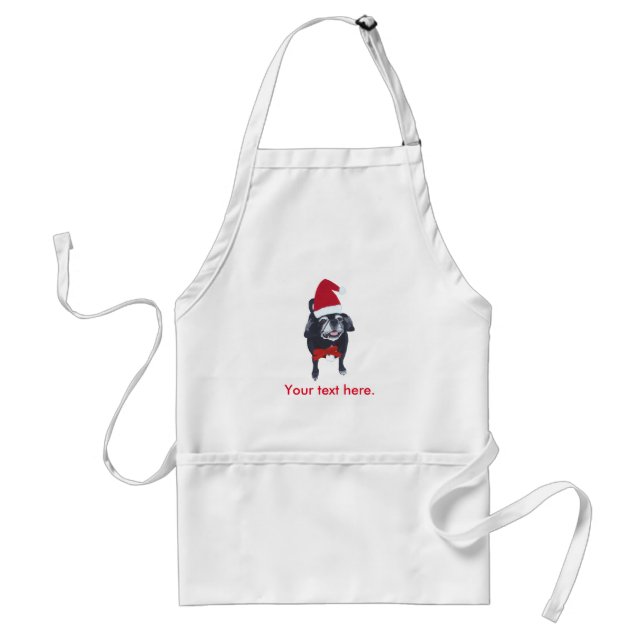 Santa Mops Dog Red Bow Ihr Text Weihnachten Schürz Schürze (Vorne)