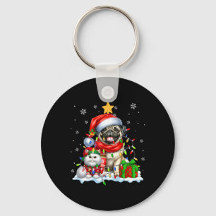 Santa Mops mit Elf Katze Weihnachtsleuchten Besitz Schlüsselanhänger