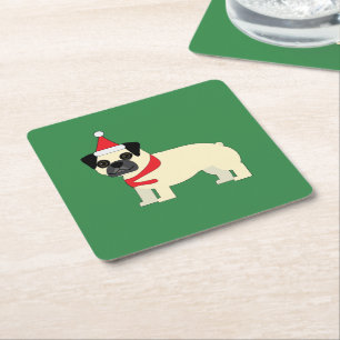 Santa Mops Rechteckiger Pappuntersetzer