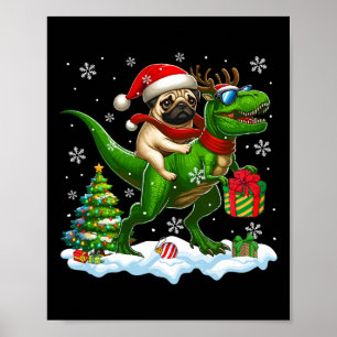 Santa Mops Riding Rentier T-rex Weihnachtskids Tod Poster