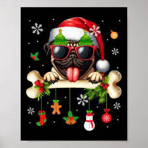 Santa Mops Sungles Niedlich Bone Xmas Besitzer Kin Poster
