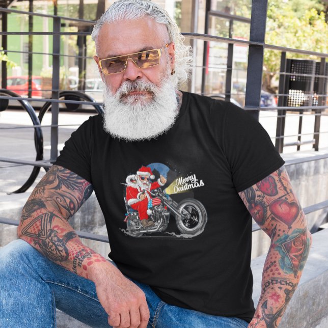 Santa Motorcycle Christmas Biker Night Ride T-Shirt (Von Creator hochgeladen)