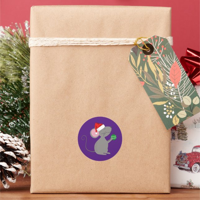 Santa Mouse Runder Aufkleber (Feiertag)
