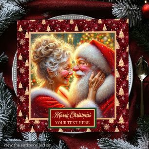 Santa & Mrs Claus Christmas Napkins Red Gold Serviette
