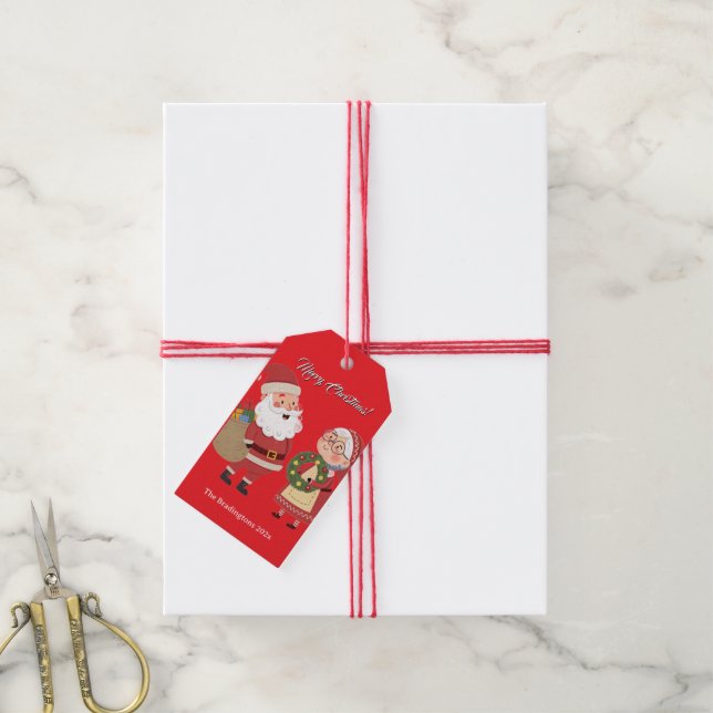 Santa Mrs Claus Merry Christmas Geschenkanhänger (Mit Garn)