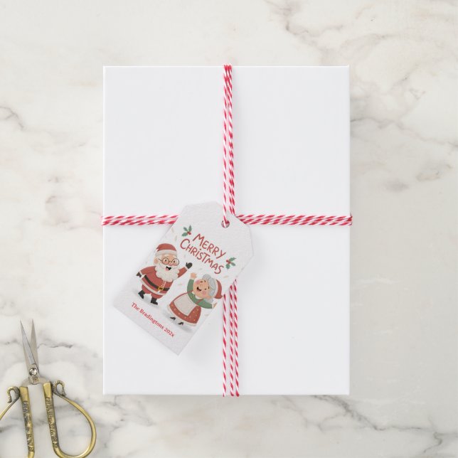 Santa Mrs Claus Merry Christmas Geschenkanhänger (Mit Garn)