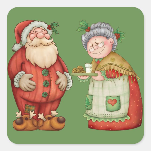 Santa Mrs. Claus Milk Cookies Quadratischer Aufkleber (Vorderseite)