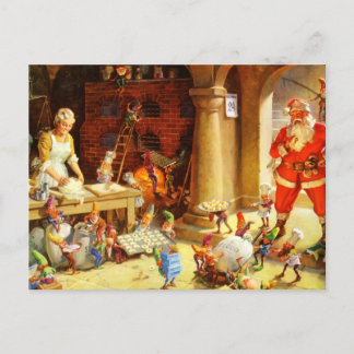 Santa & Mrs. Claus & the Elves Bake Cookies Feiertagspostkarte