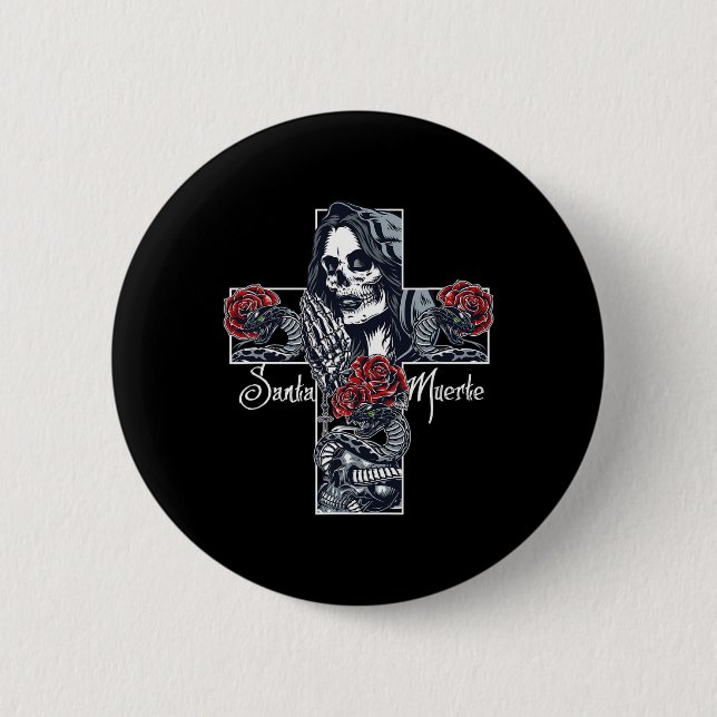 Santa Muerte Cross Button (Vorderseite)