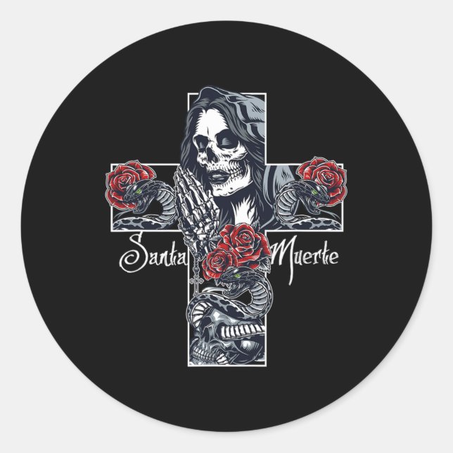 Santa Muerte Cross Runder Aufkleber (Vorderseite)