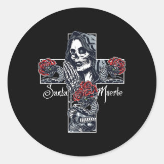 Santa Muerte Cross Runder Aufkleber