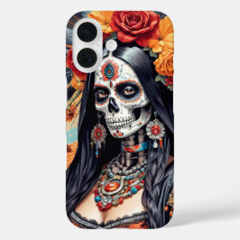 Santa Muerte im traditionellen Kostümbezug iPhone 16 Hülle